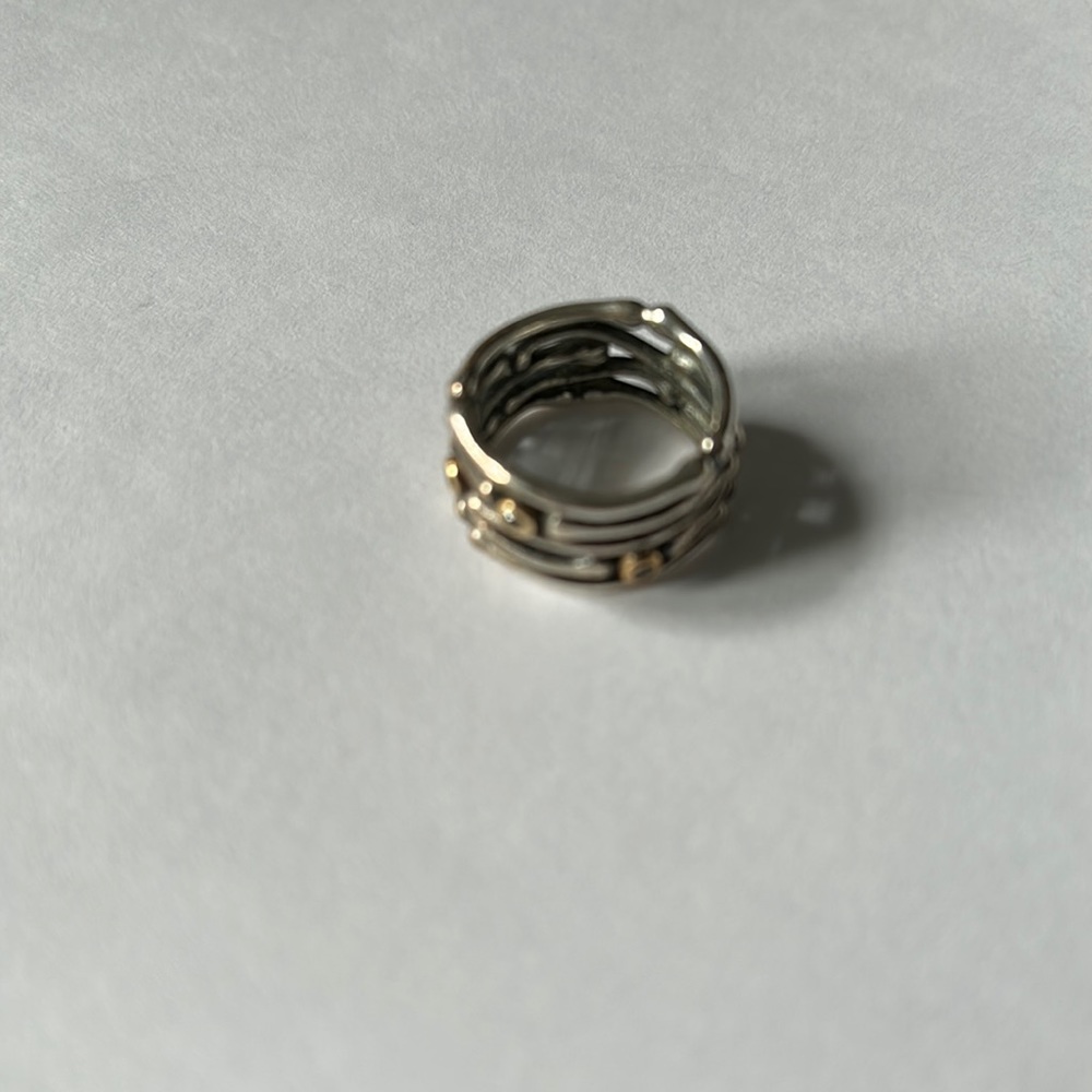 Authentic Pandora ~Retired Dancing Bones Two-tone Ring - Black Diamonds - Size 6